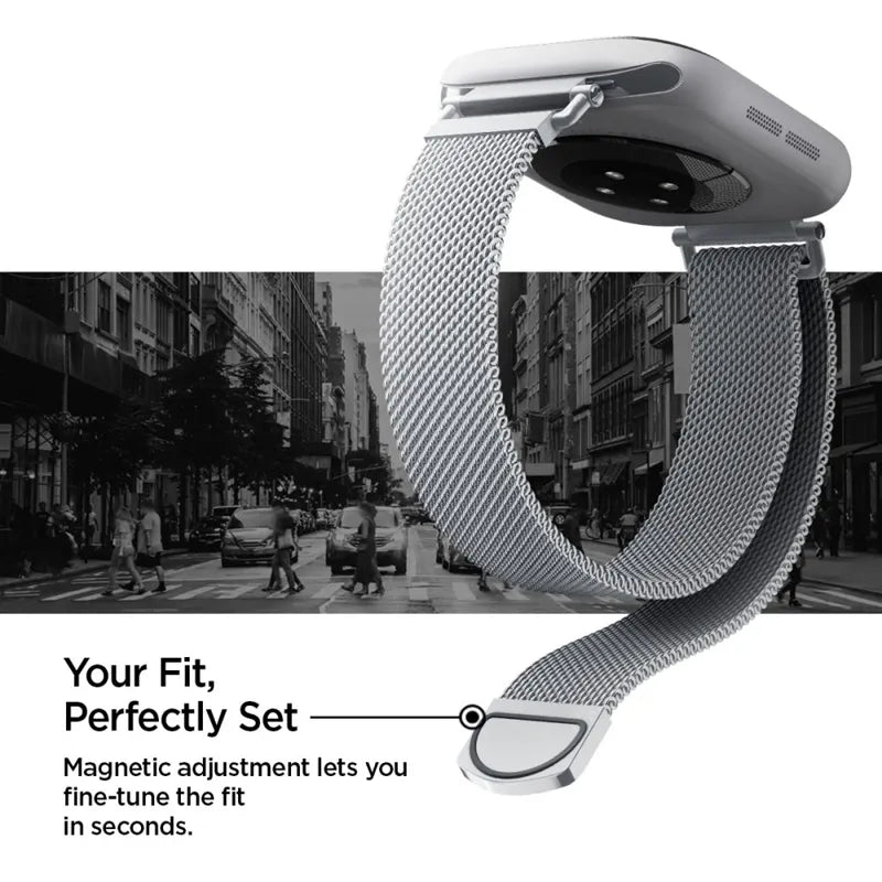 Spigen WBM4 – nerūdijančio plieno dirželis, skirtas Apple Watch 40/41/42 mm (sidabrinis)