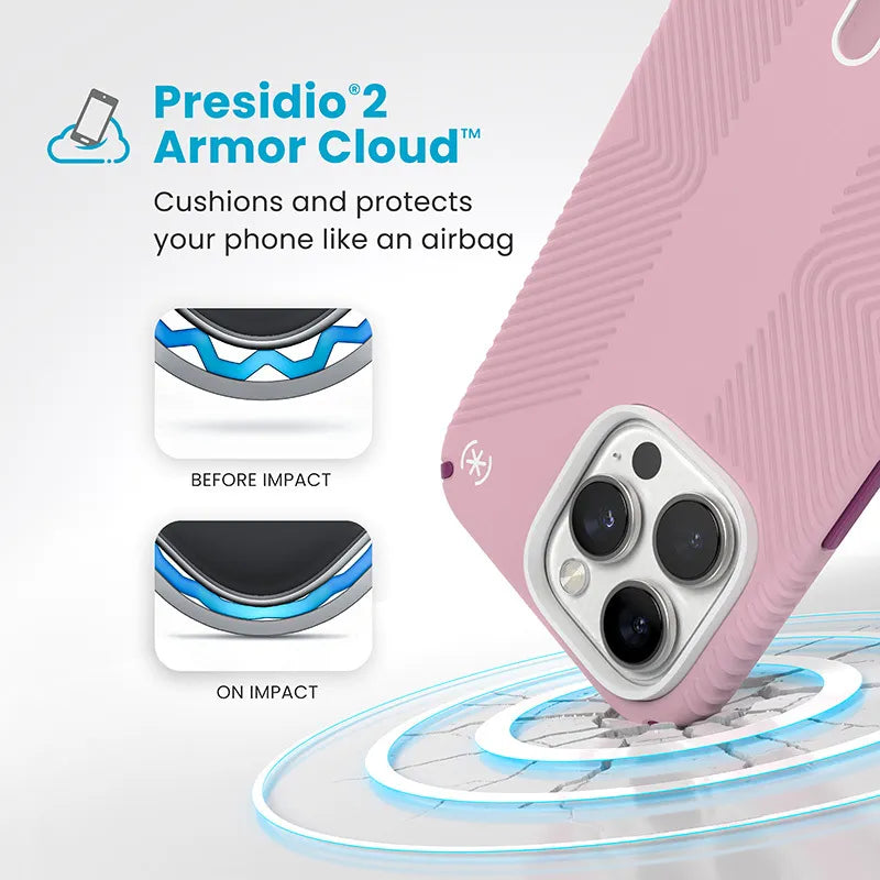 Speck Presidio2 Grip ClickLock & MagSafe – dėklas iPhone 16 Pro Max (Wednesday Pink / Boysenberry Purple / White)