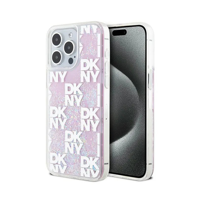 DKNY Liquid Glitter Multilogo – dėklas iPhone 15 Pro Max (rožinis)