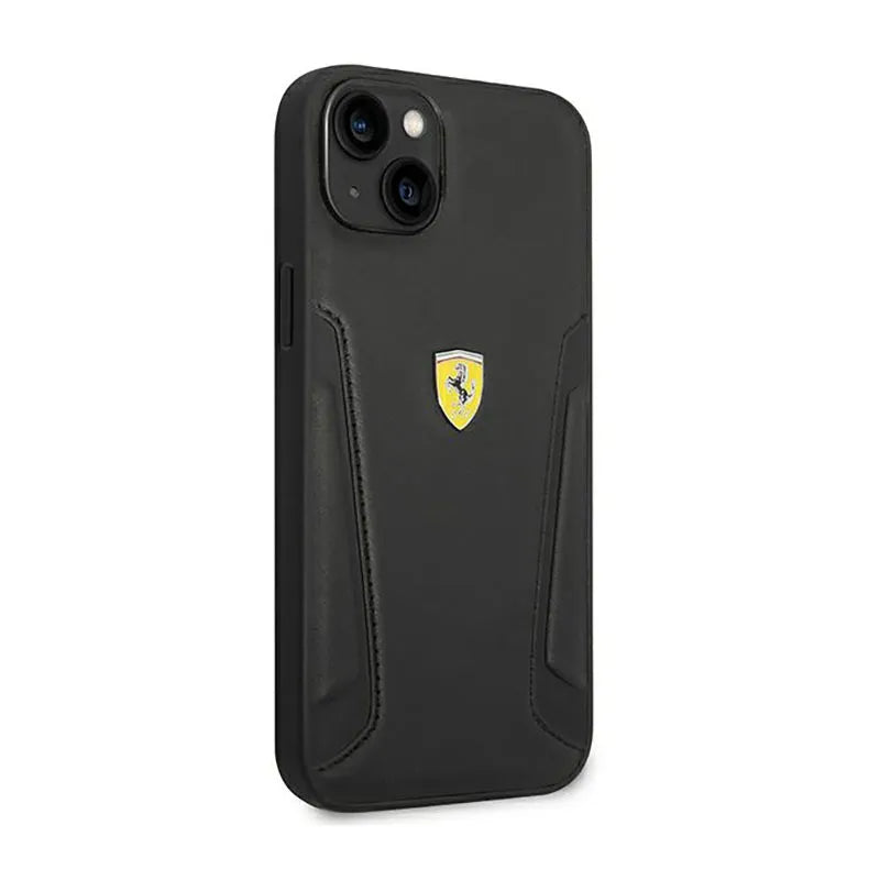 Ferrari Leather Stamp Sides – dėklas iPhone 14 Plus (juodas)