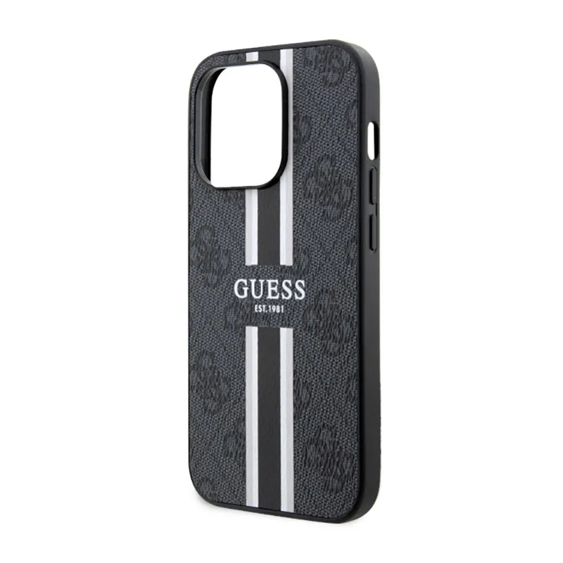 Guess 4G Printed Stripes MagSafe – Dėklas, skirtas iPhone 14 Pro (juodas)
