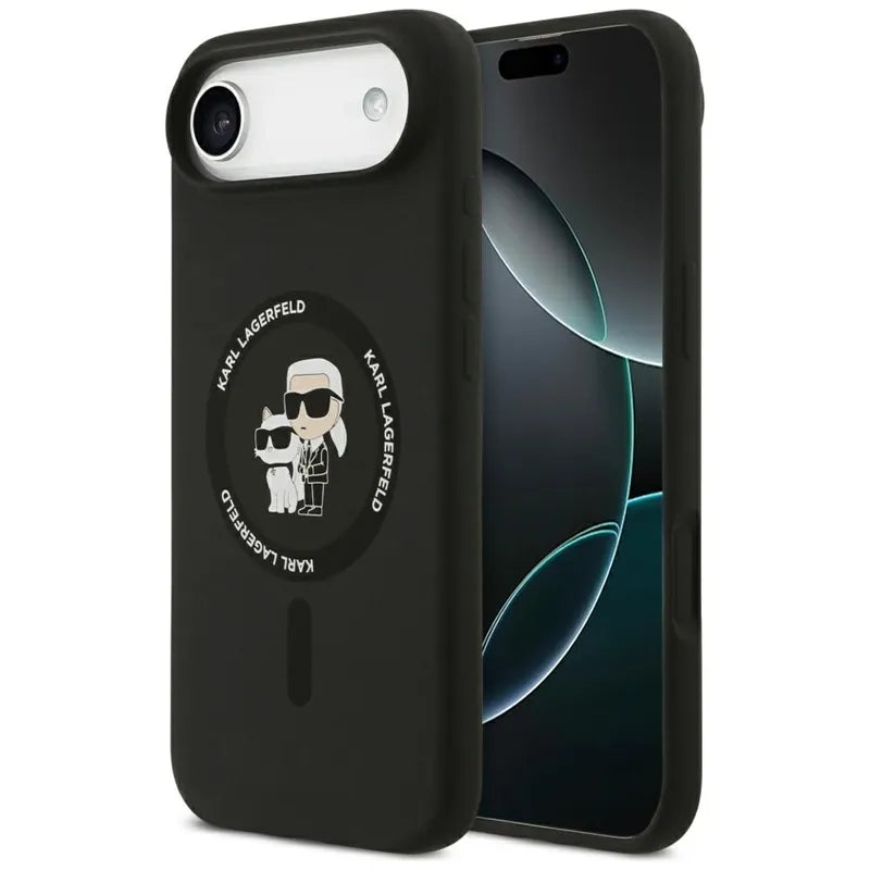 Karl Lagerfeld Silicone Karl & Choupette Ring MagSafe – dėklas iPhone Air (juodas)