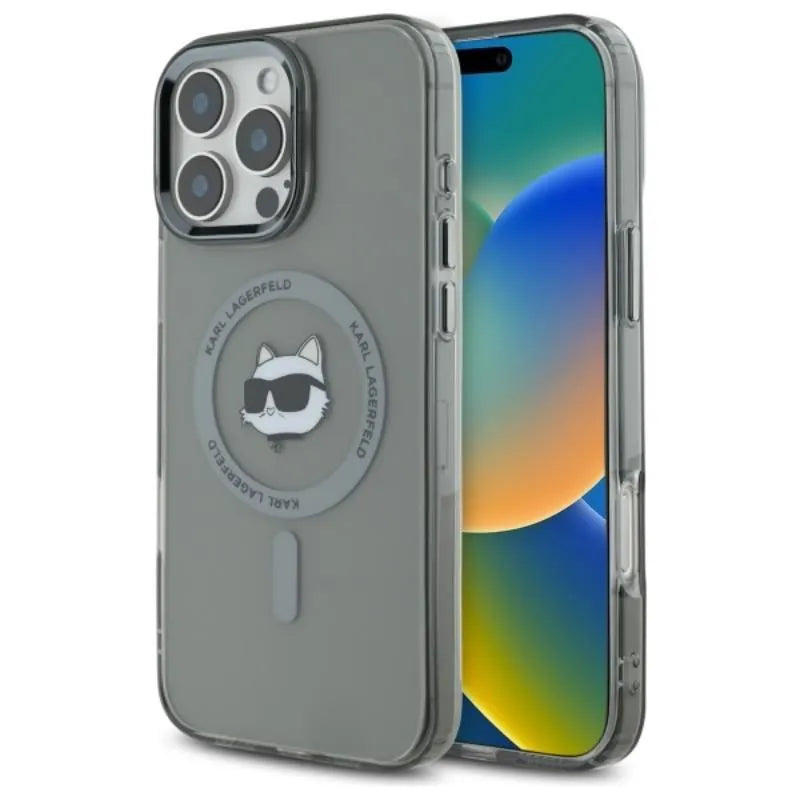 Karl Lagerfeld IML Metal Choupette Head MagSafe – dėklas iPhone 16 Pro (juodas)