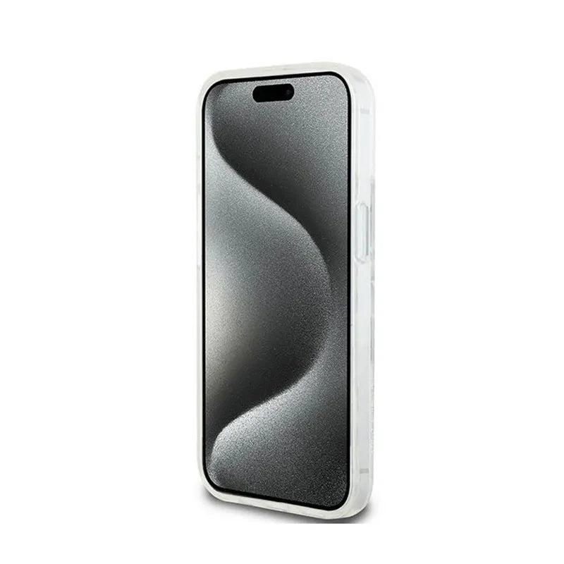 DKNY Liquid Glitter Multilogo – dėklas iPhone 15 / 14 / 13 (baltas)