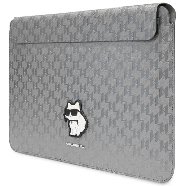 Karl Lagerfeld NFT Saffiano Monogram Ikonik Choupette dėklas – 14" nešiojamojo kompiuterio krepšys (sidabrinis)