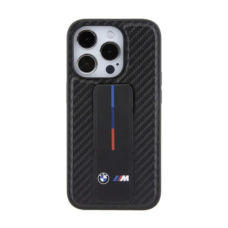 BMW Grip Stand Smooth & Carbon - dėklas iPhone 15 Pro (juodas)