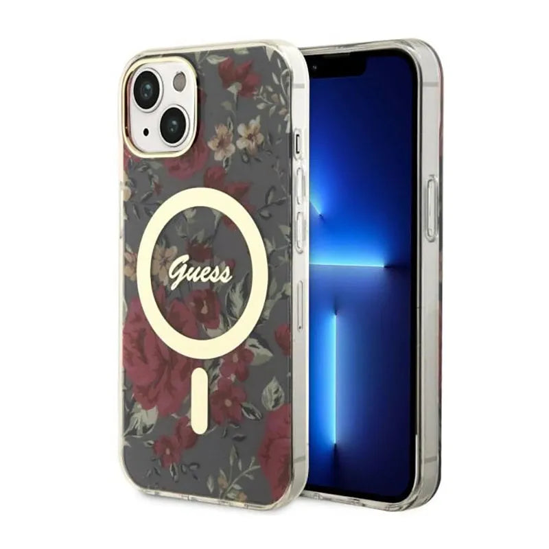 Guess Flower MagSafe – dėklas iPhone 14 Plus (žalias)