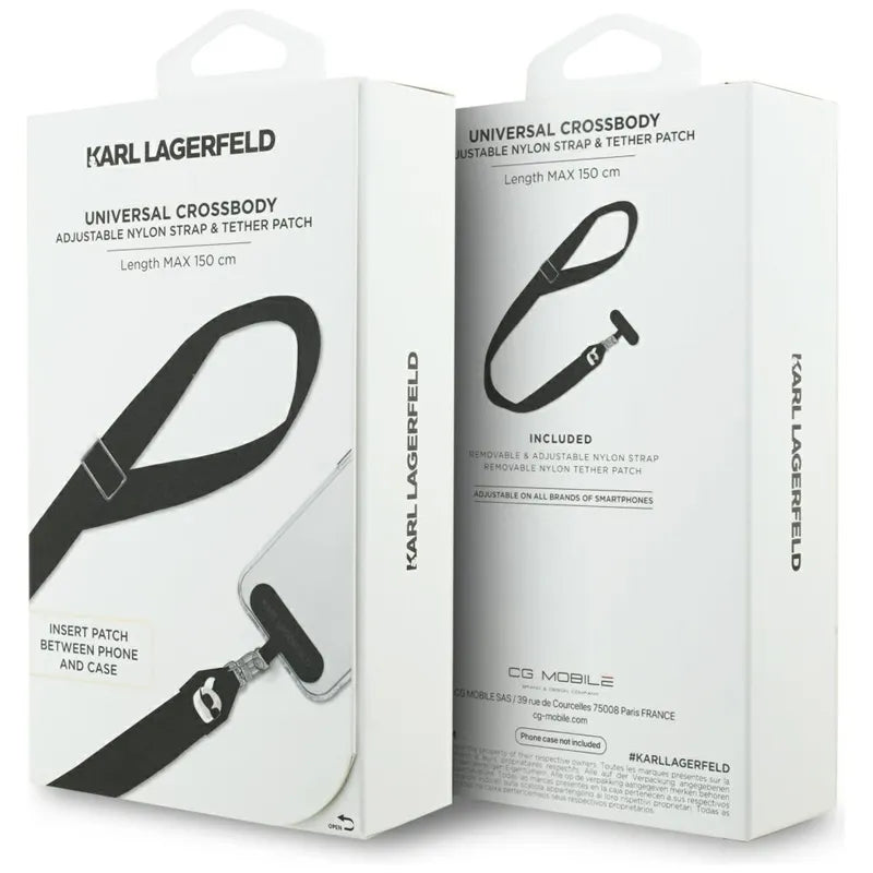 Karl Lagerfeld Universal Crossbody Strap Tether Patch Karl Metal Logo – Universalus telefono dirželis / virvelė (juodas)