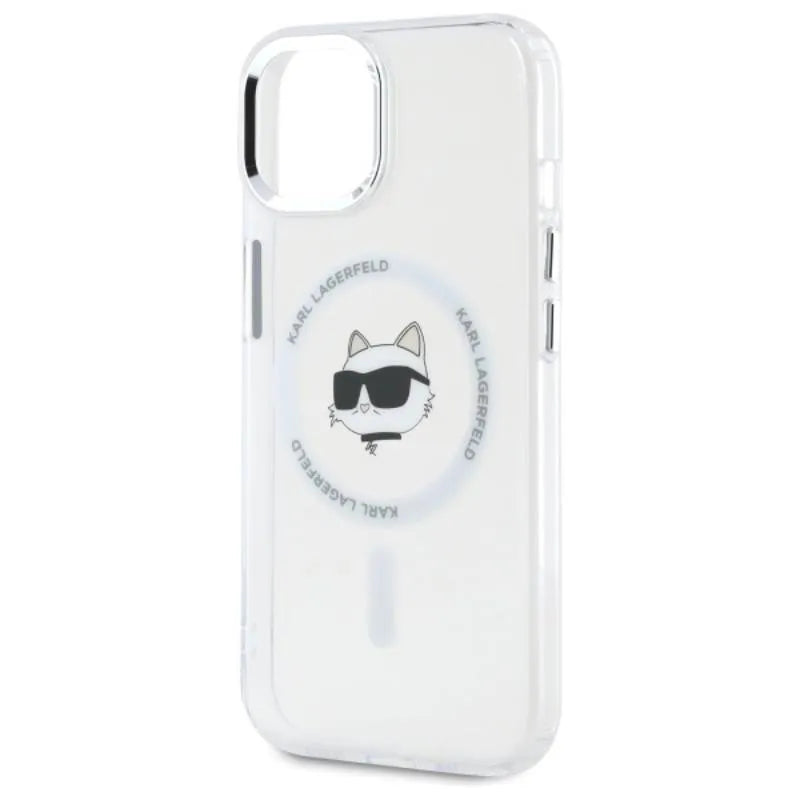Karl Lagerfeld IML Metal Choupette Head MagSafe – dėklas iPhone 15 (baltas)