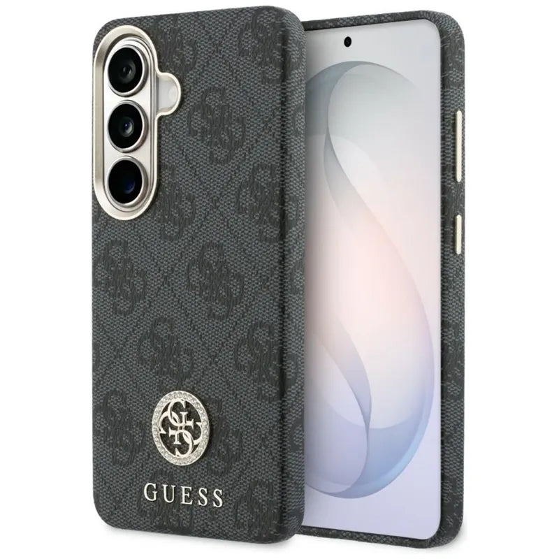 Guess 4G Rhinestone Round Logo MagSafe – Samsung Galaxy S26 dėklas (juodas)