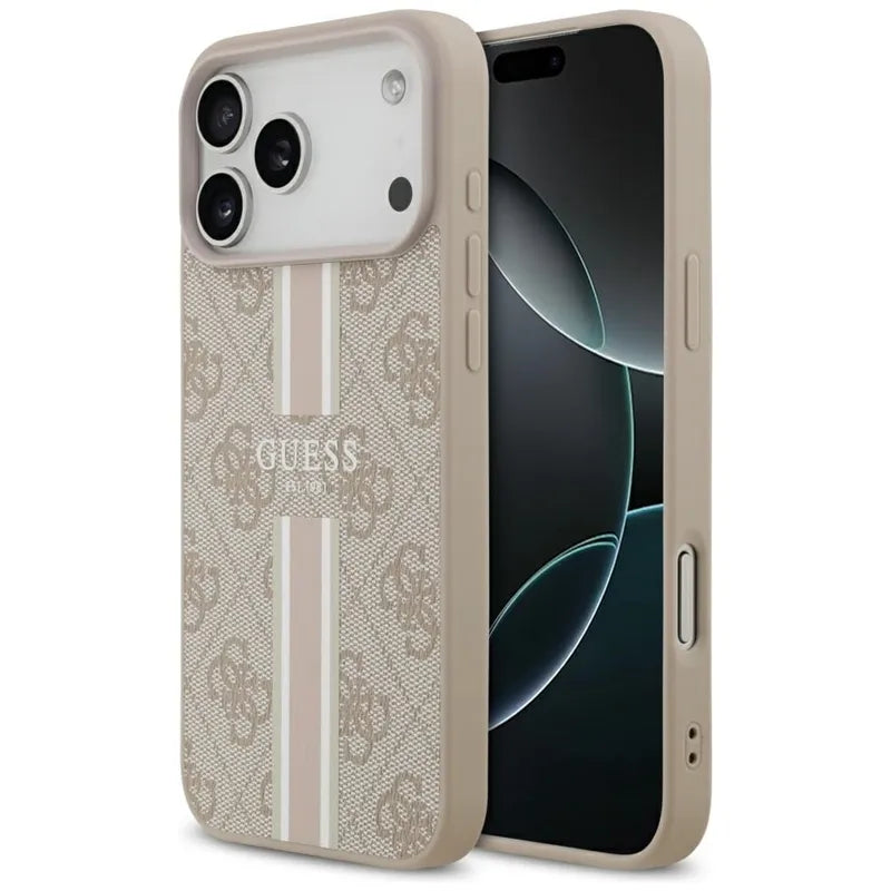 Guess 4G Printed Stripes MagSafe – dėklas iPhone 17 Pro Max (rožinis)