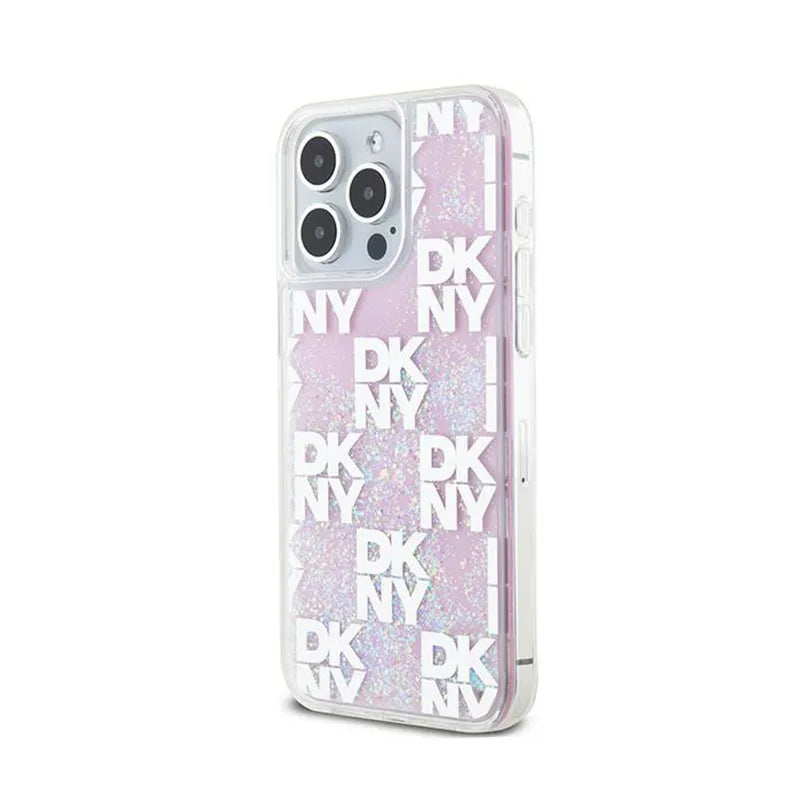 DKNY Liquid Glitter Multilogo – dėklas iPhone 15 Pro Max (rožinis)