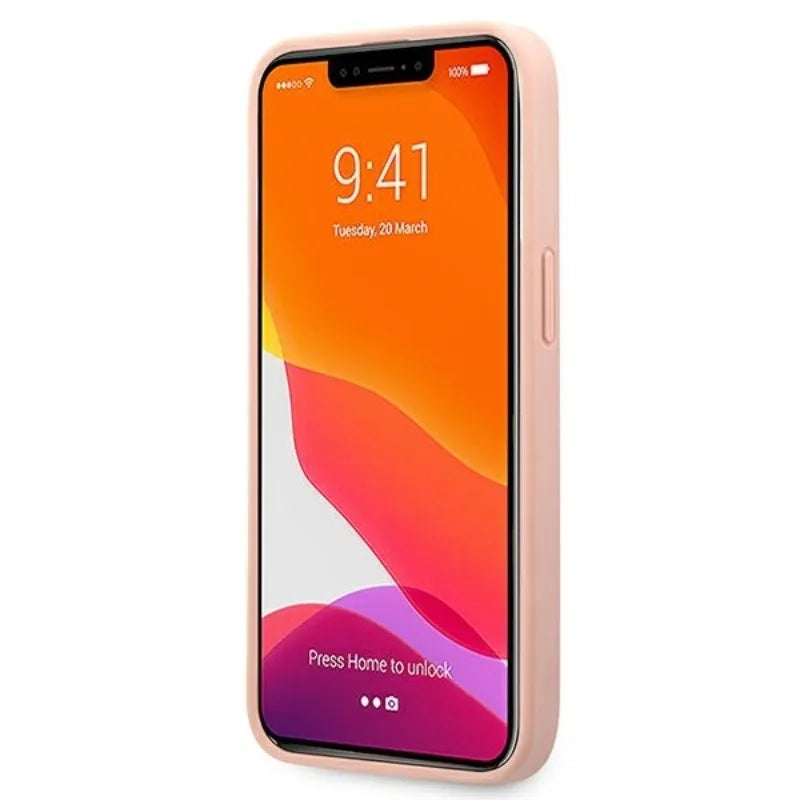 Guess Saffiano Metal Logo Stripes – dėklas iPhone 13 Pro Max telefonui (rožinis)