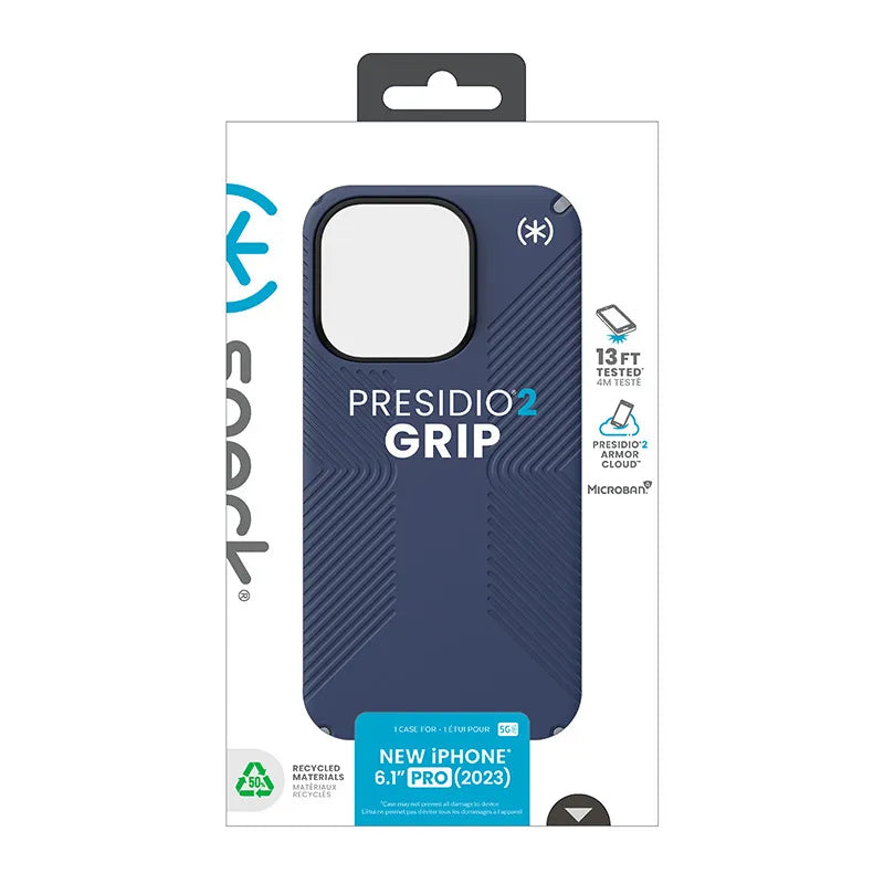 Speck Presidio2 Grip – dėklas iPhone 15 Pro (Coastal Blue / Dust Gray / White)