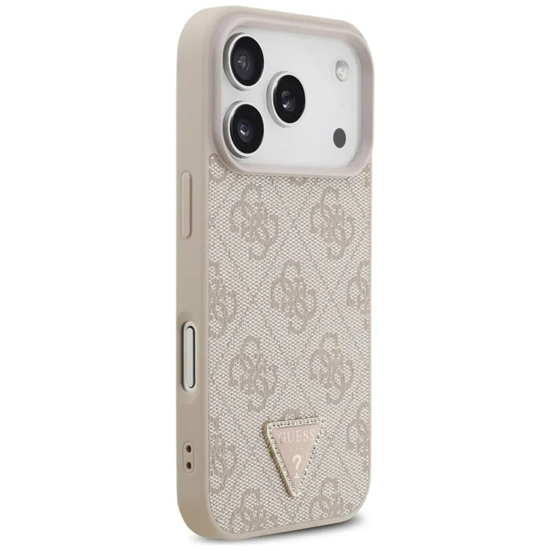 Guess Leather 4G Triangle Strass MagSafe - Dėklas iPhone 17 Pro (rožinis)