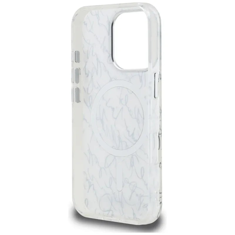 Karl Lagerfeld IML Karl Script Pattern MagSafe – dėklas iPhone 16 Pro Max (baltas)