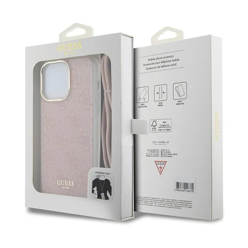 Guess Crossbody Cord 4G Print - dėklas iPhone 15 Pro (rožinis)