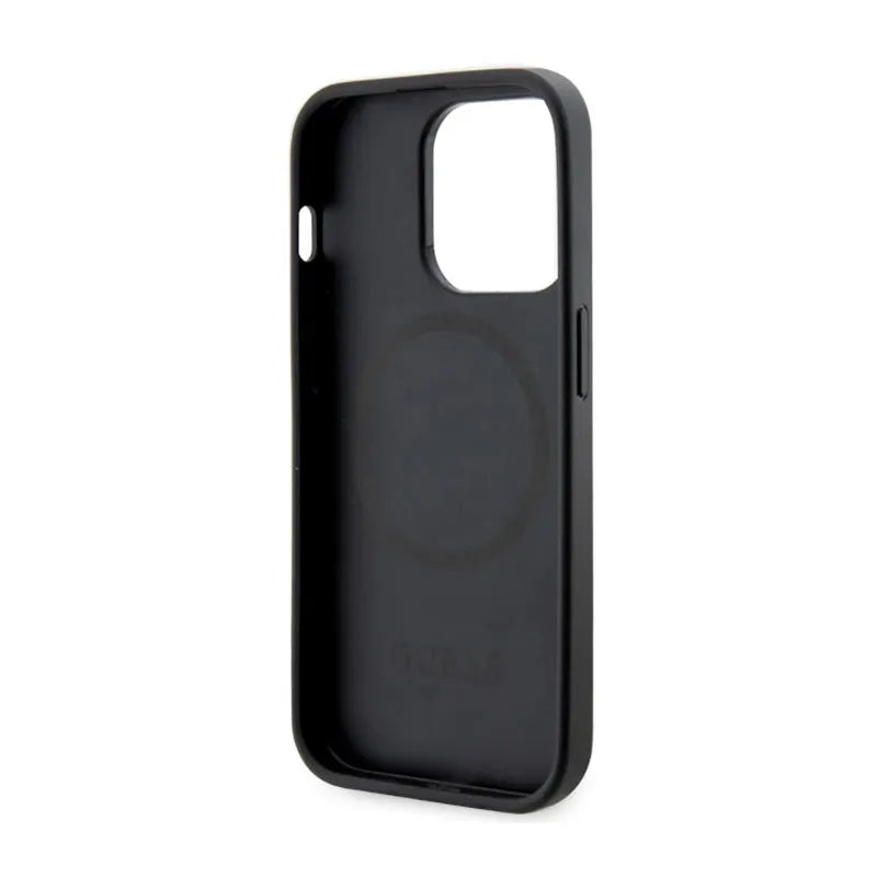 Guess 4G Printed Stripes MagSafe – Dėklas, skirtas iPhone 14 Pro (juodas)