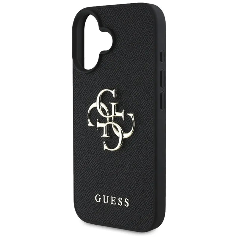 Guess Grained Big 4G Logo Small Classic Logo – dėklas iPhone 16 (juodas)