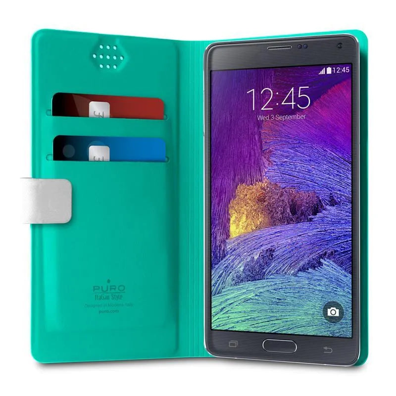 PURO Uniwallet Bi-Color – universalus 360° pasukamas dėklas su kortelių skyreliais, dydis XXL (baltas)