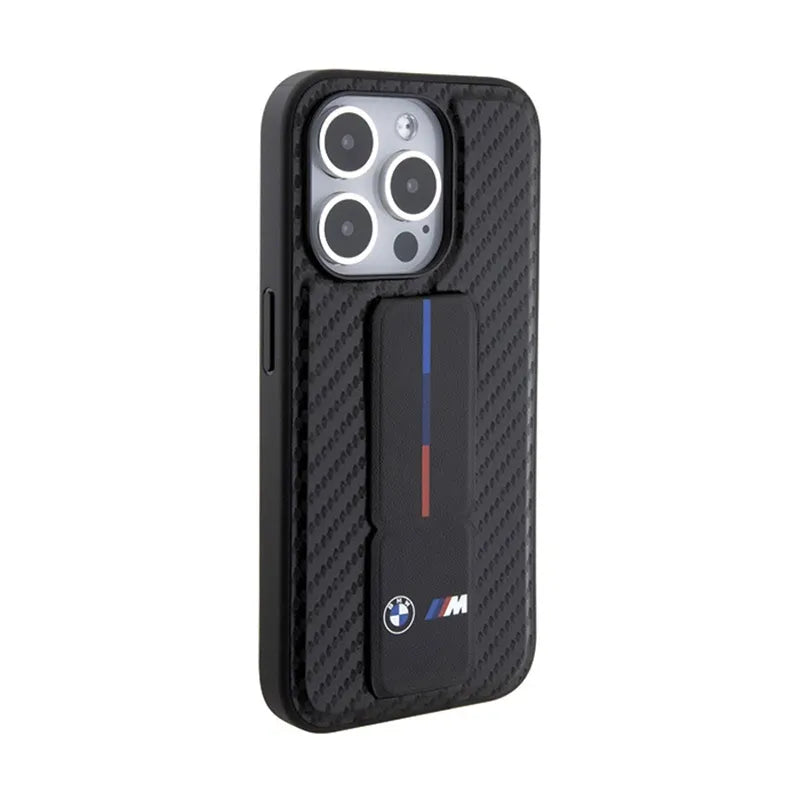 BMW Grip Stand Smooth & Carbon - dėklas iPhone 15 Pro (juodas)