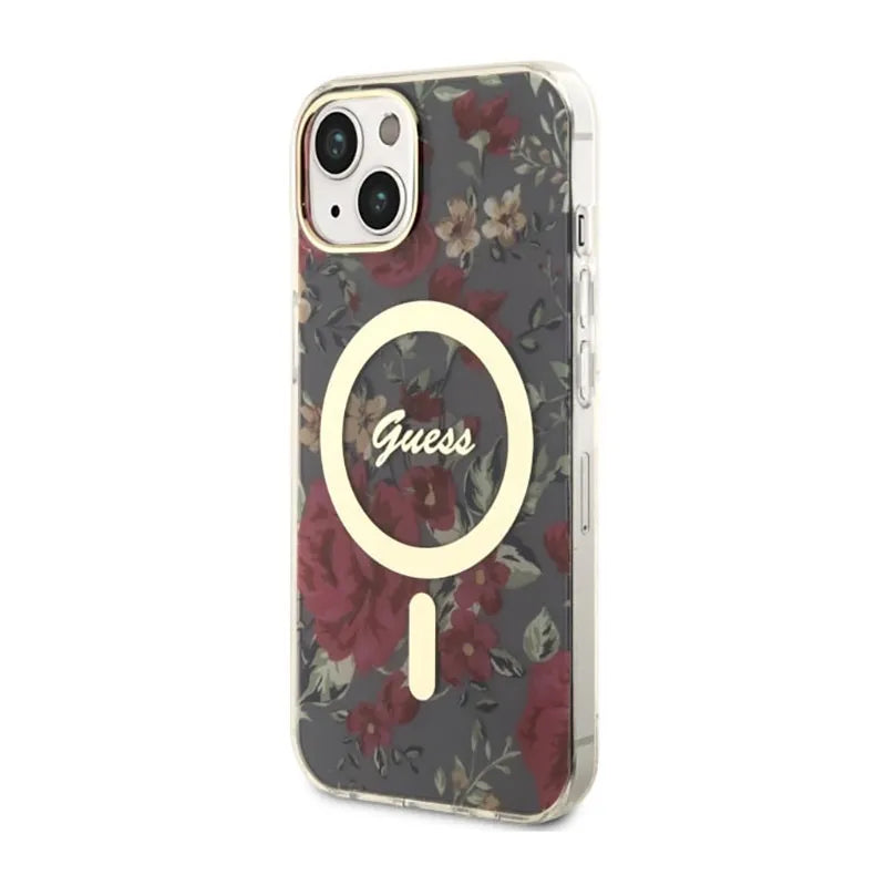 Guess Flower MagSafe – dėklas iPhone 14 Plus (žalias)