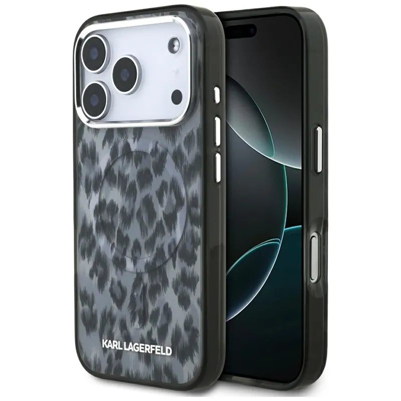 Karl Lagerfeld IML Leopard Pattern MagSafe – dėklas iPhone 17 Pro (juodas)