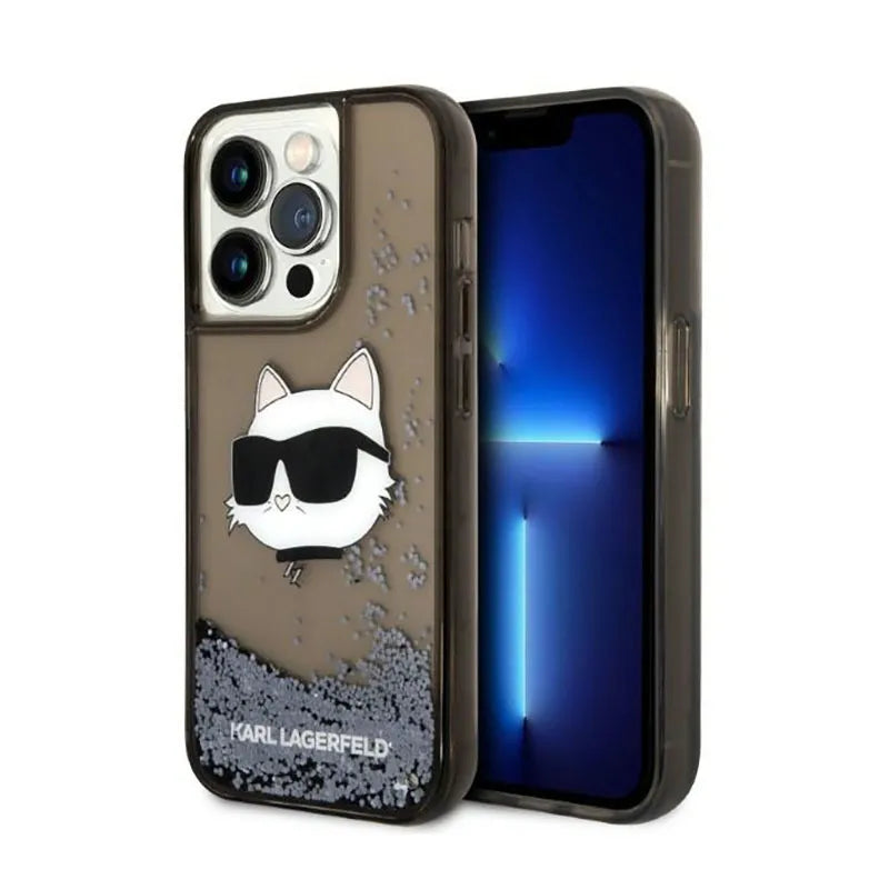 Karl Lagerfeld Liquid Glitter NFT Choupette Head – dėklas iPhone 14 Pro Max (juodas)