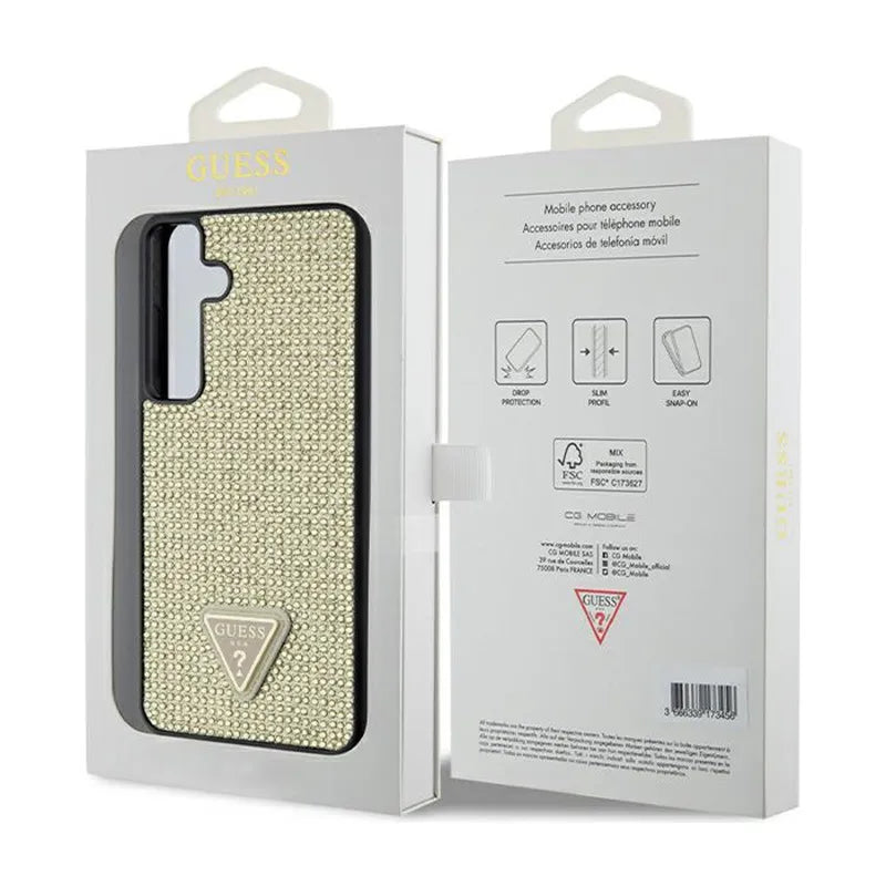 Guess Rhinestone Triangle – dėklas Samsung Galaxy S24+ (auksinis)