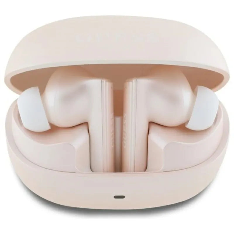 Guess Capsule Printed Logo – „Bluetooth TWS ANC & ENC“ ausinės su įkrovimo dėklu (rožinės spalvos)