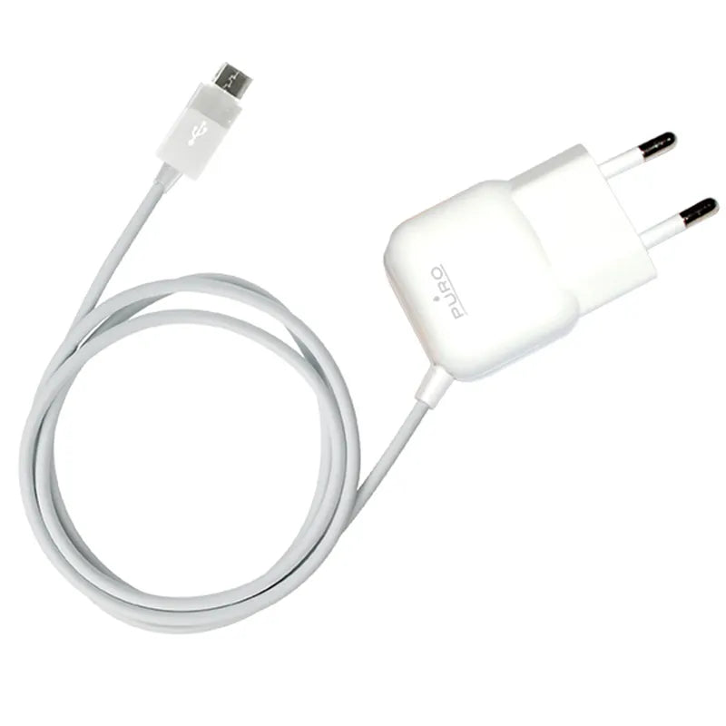 PURO Mini kelioninis įkroviklis - nešiojamas sieninis įkroviklis su Micro USB kabeliu (baltas)