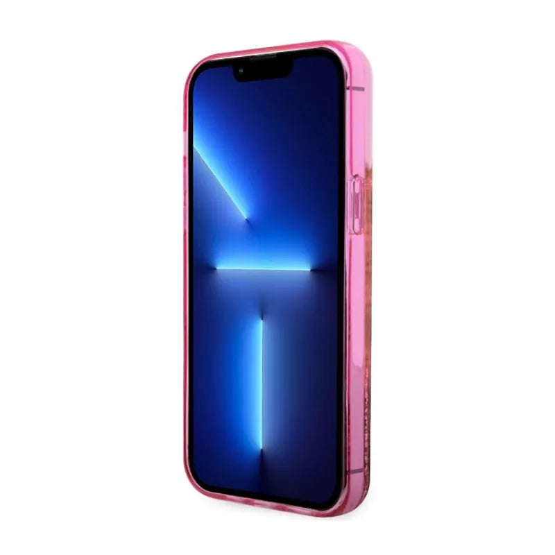 Guess Liquid Glitter Transculent 4G – dėklas skirtas iPhone 14 Pro Max (rožinis)