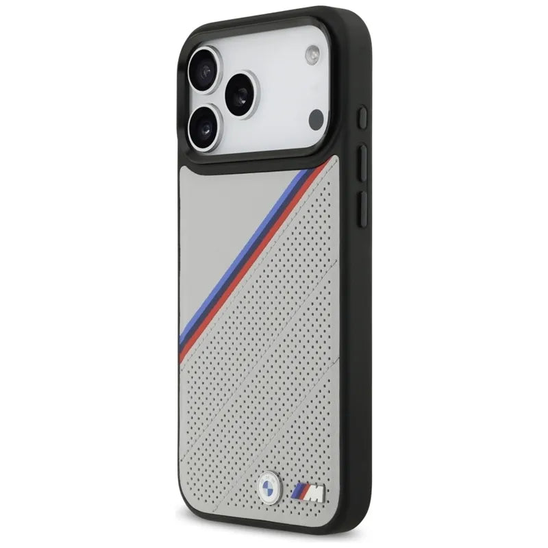 BMW M Tricolor Metal Logo MagSafe – iPhone 17 Pro Max dėklas (pilkas)