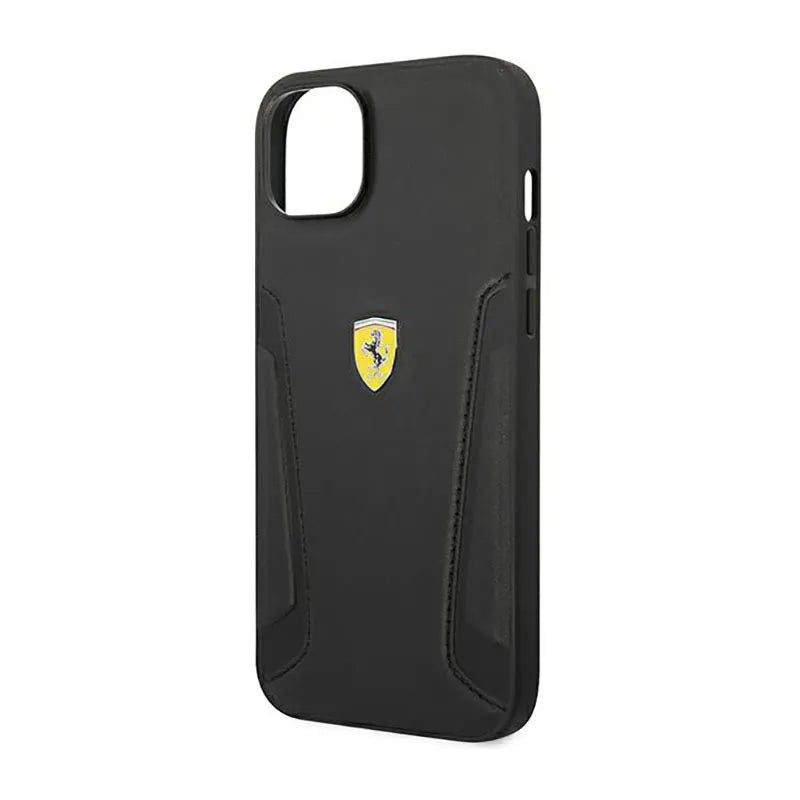 Ferrari Leather Stamp Sides – dėklas iPhone 14 Plus (juodas)