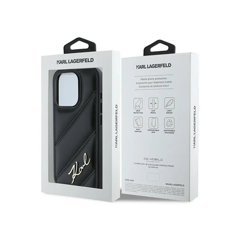 Karl Lagerfeld Diagonal Quilted Script - Dėklas, skirtas iPhone 15 Pro (juodas)
