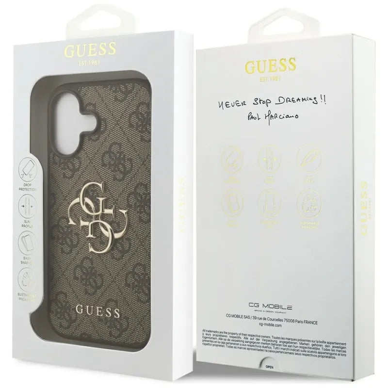 Guess 4G Big Logo – dėklas iPhone 17 (rudos spalvos)