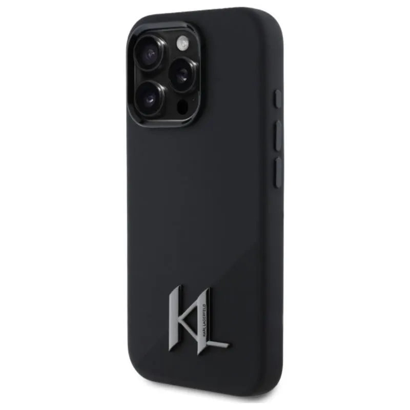 Karl Lagerfeld Silicone Shadow Metal Initial MagSafe – dėklas iPhone 16 Pro (juodas)