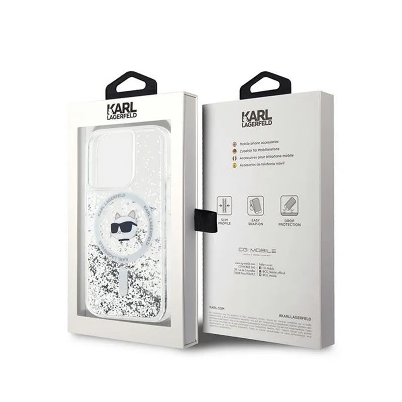 Karl Lagerfeld Liquid Glitter Choupette Head MagSafe – dėklas iPhone 14 Pro Max (skaidrus)