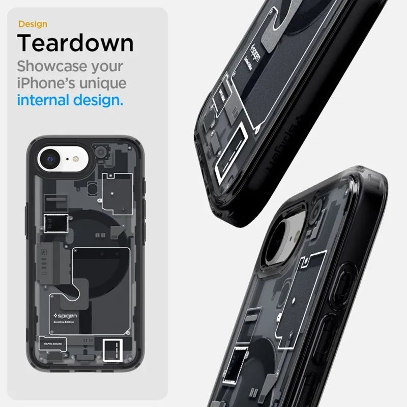 Spigen Ultra Hybrid Mag MagSafe – dėklas, skirtas iPhone 17e / 16e (Zero One Black)