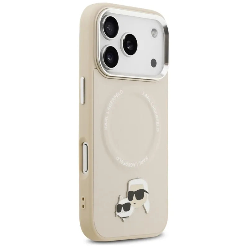 Karl Lagerfeld Karl & Choupette Pins MagSafe – dėklas iPhone 17 Pro (smėlio spalvos)