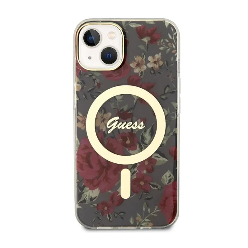 Guess Flower MagSafe – dėklas iPhone 14 Plus (žalias)