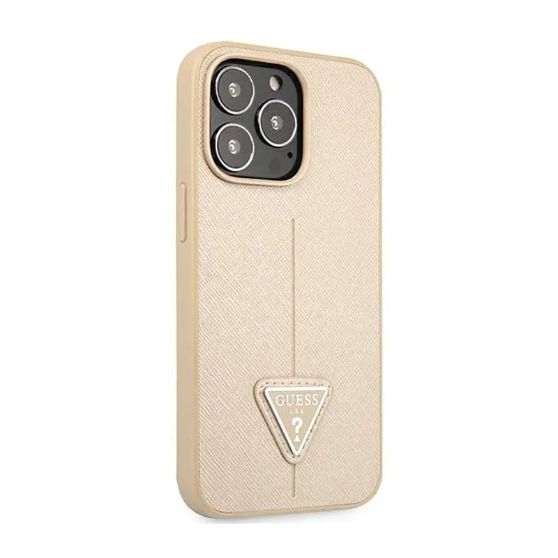 Dėklas Guess Saffiano Triangle Logo - Dėklas, skirtas iPhone 14 Pro (Smėlio spalvos)