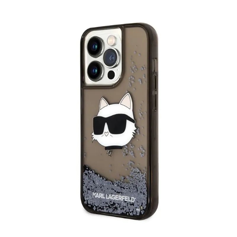 Karl Lagerfeld Liquid Glitter NFT Choupette Head – dėklas iPhone 14 Pro Max (juodas)