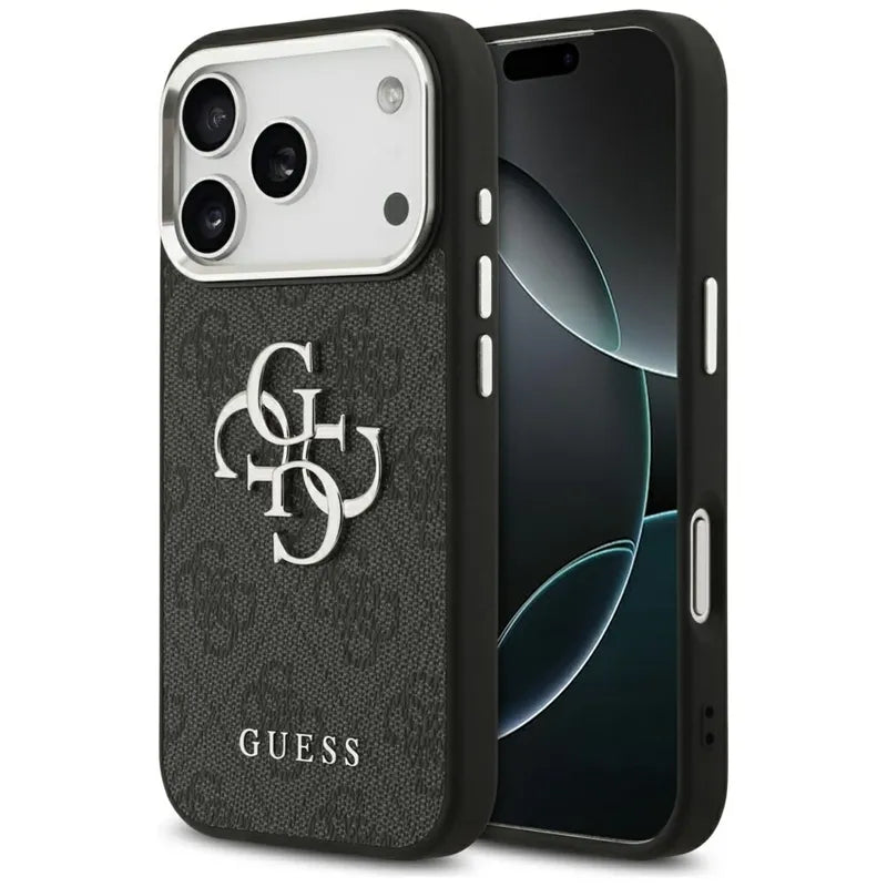 Guess 4G Big 4G Classic Logo – dėklas iPhone 17 Pro (juodas / sidabrinis)