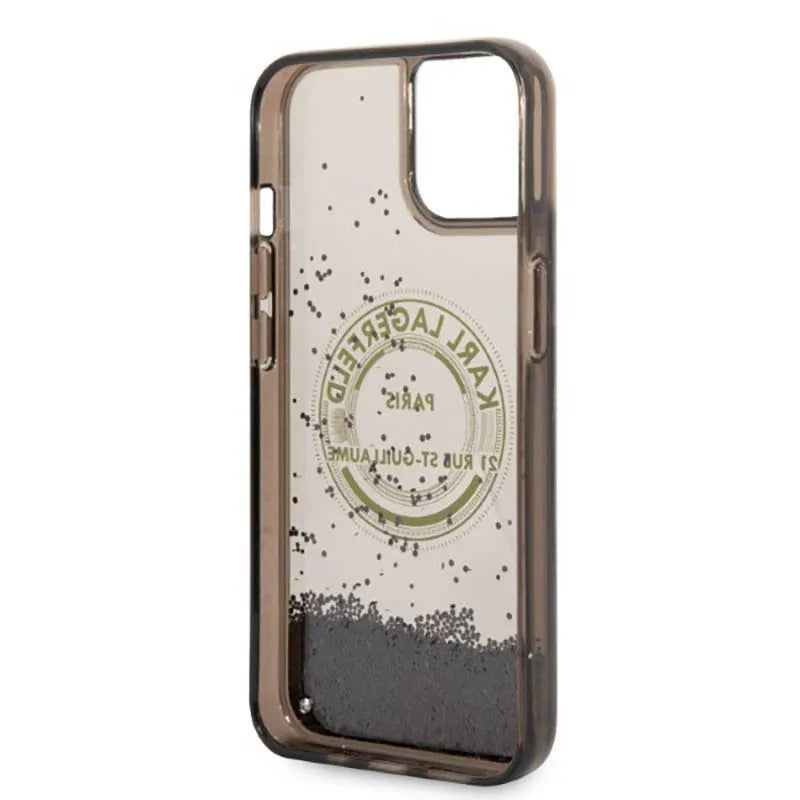 „Karl Lagerfeld Liquid Glitter Round RSG Logo Case“ – dėklas „iPhone 14“ (juodas)