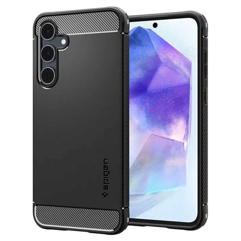 Spigen Rugged Armor – dėklas, skirtas Samsung Galaxy A55 5G (matinė juoda)