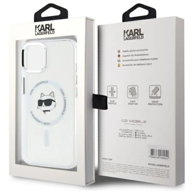 Karl Lagerfeld IML Metal Choupette Head MagSafe – dėklas iPhone 15 (baltas)
