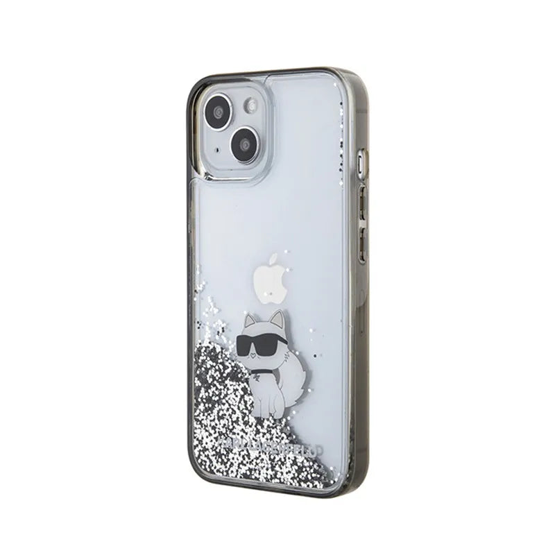 Karl Lagerfeld Liquid Glitter Choupette – dėklas iPhone 15 telefonui (skaidrus)