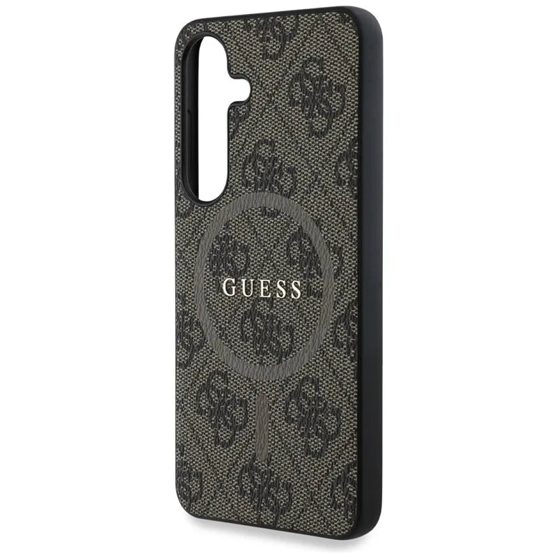„Guess Leather 4G Colored Ring Classic Logo MagSafe“ – dėklas Samsung Galaxy S25 (ruda)