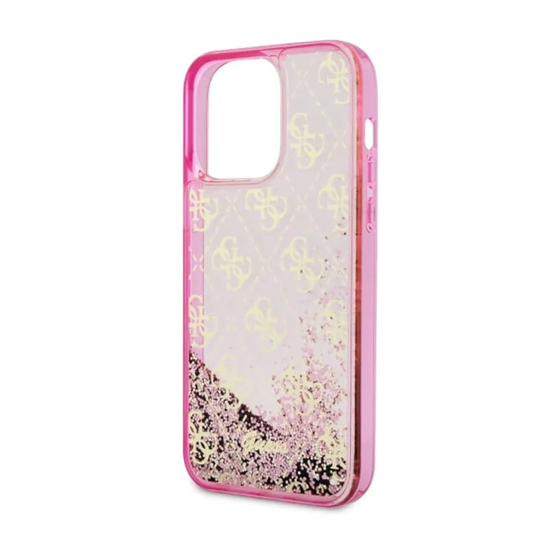 Guess Liquid Glitter Transculent 4G – dėklas skirtas iPhone 14 Pro Max (rožinis)